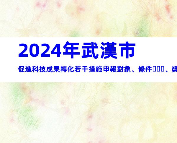 2024年武漢市促進科技成果轉化若干措施申報對象、條件、獎勵